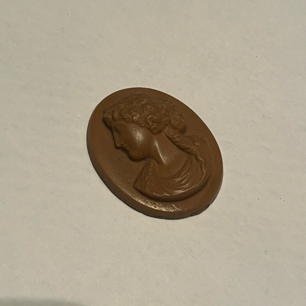 Vintage Brown Cameo Woman side profile stone carving